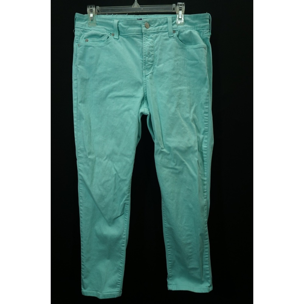 NYDJ Women's 12 Aqua Blue Alisha Ankle Jeans Straight Leg Lift Tuck Denim Spring